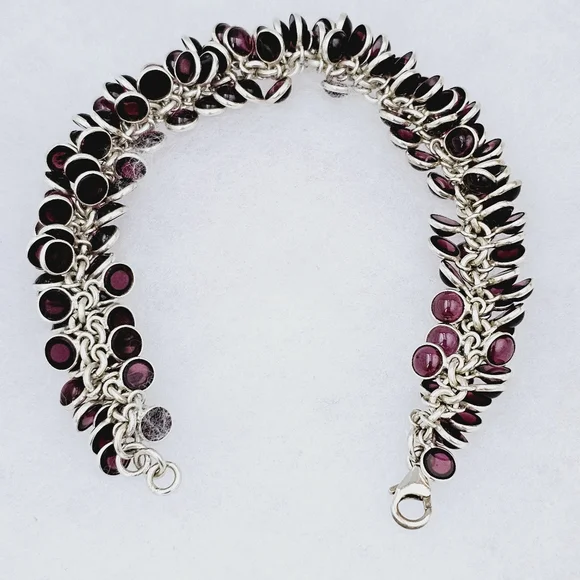 Silpada Sterling Silver Garnet Stone Cha Cha Bracelet B1049 - Picture 11 of 16